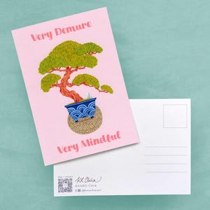 Very Demure Very Mindful - Funny Bonsai Plant Postcard, Birthday or Just Because Card | Gift for Plant Lovers, Bonsai Lovers, and Gardeners
