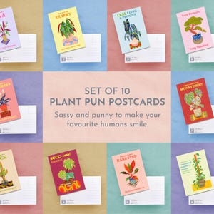 Conjunto de 10 cartões postais engraçados de plantas, pacote de cartões para plantas domésticas, presentes para amantes de plantas