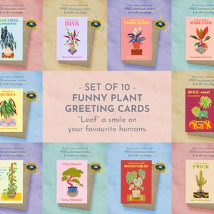 Set of 10 Funny Plant Greeting Cards | Houseplant Pun Card Bundle for Plant Lovers | Silly Botanical Humor