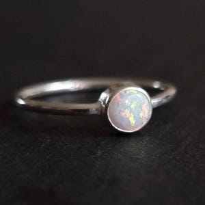 Dainty Opal Solitaire Ring: Sterling Silver October Birthstone