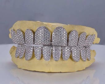 Custom Moissanite Grillz: VVS D Color, Sterling Silver, Iced Out Teeth