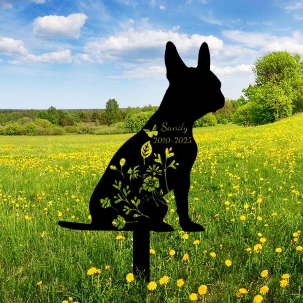 thumbnail interactive-video image 1 of Personalized Boston Terrier Dog Memorial Garden Stakes, Angel Grave 1 of 12