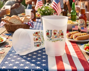 Gobelets 250 ans de liberté, gobelets en plastique dépoli 4 juillet, gobelets de fête semi-transparents en PP États-Unis, vaisselle barbecue patriotique, tasses 12 oz 16 oz
