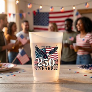 250 års frihet frostade koppar, USA patriotisk festporslin, patriotisk grillporslin, självständighetsdagen dekorationsset, 300 g PP-koppar
