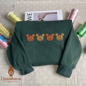 Halloween Mouse Cartoon Pumpkin Shirt, Pumpkin Mouse Cartoon Sweaters, Halloween Magical Kingdom Shirt, Embroidered Sweatshirt