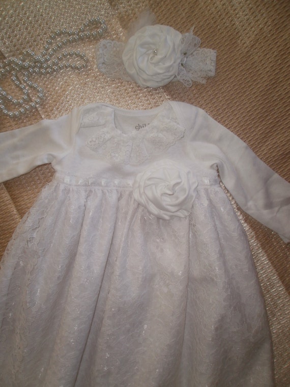 Lace Dress Preemie Dress, White Dress Photo Prop Elegant Dress Christening Gown SET Bonnet Blessing Gown Baptism Dress Baby Gown