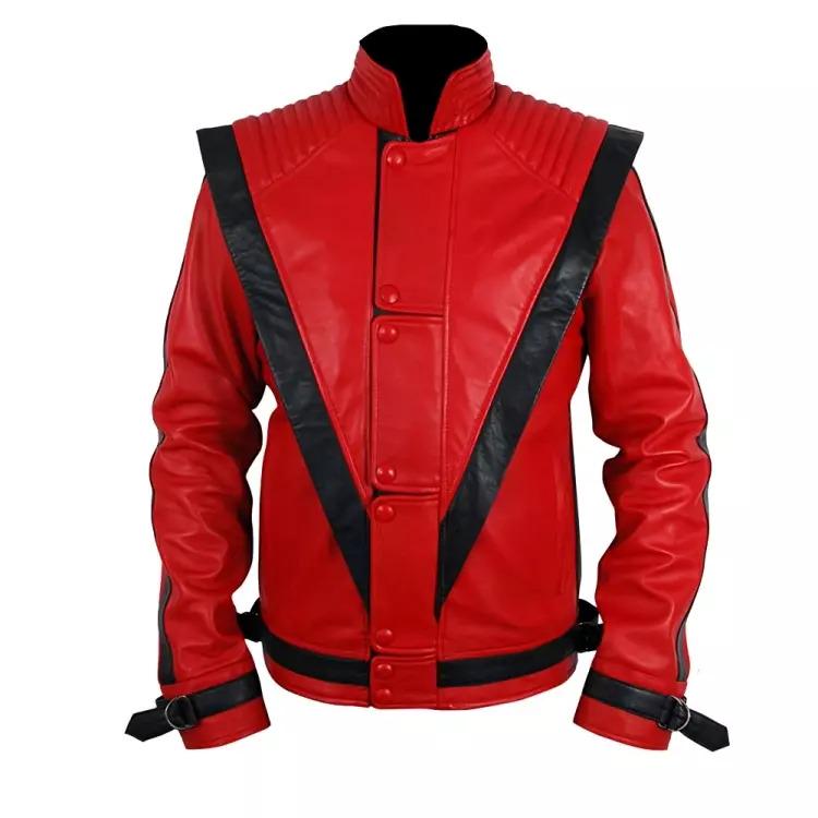 Men’s Michael Jackson Classic Thriller Red & Blue Real Leather Jacket 80s Celebrity Style Jacket