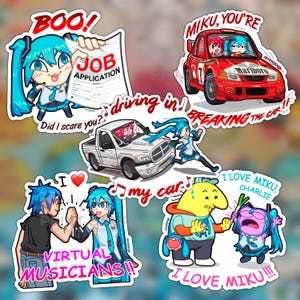 adesivi goofy miku e teto (guidare la mia macchina, jumpscare sul lavoro, rally miku teto, i love miku, musicisti virtuali)