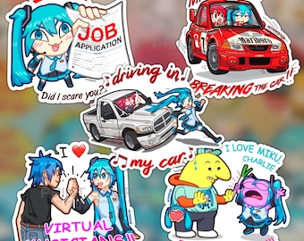 goofy miku and teto stickers (driving in my car, job jumpscare, rally miku teto, i love miku, virtual musicians)