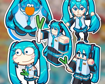 gaming miku klistermärken (pingvin miku, mii-ku, blocky miku, bloxy miku poptropica miku)
