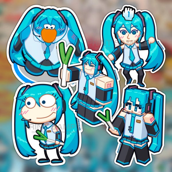 gaming miku stickers (penguin miku, mii-ku, blocky miku, bloxy miku poptropica miku)