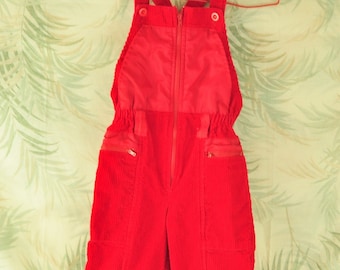 Vintage Childrens Overalls Ski Jumpsuit Winter Romper 80s Bright Red Corduroy 4T French Toast Lollytogs Cotton Costume boys kids girls