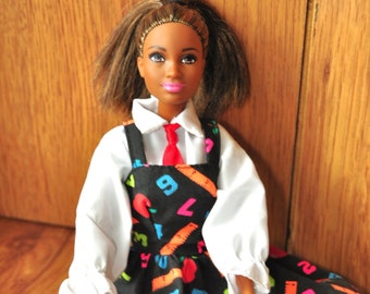 Handmade Barbie Dress School Teacher with Educator African American Professional Doll Poseable +2 Red Apple figures Mattel Toy Gift Girls