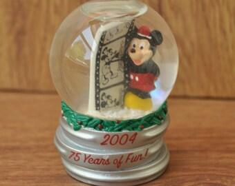 Vintage 2004 Mickey Mouse Miniature Snow Globe 75 Years of Fun! Collectible Anniversary Mickey Gift 20 yr. old Disney JC Penny 2.5" Decor