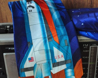 Vintage Mens Tie Space Shuttle Theme Lift Off Moon Satellite Neckwear Father's Day Astronaut Engineer Space Geek Gift Polyester Novelty 90s