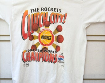 Vintage Collectible T-shirt Houston Rockets 1994 NBA Finals World Champions Clutch City White-Red Men's Women's Adults Large/Cotton FOL 90s