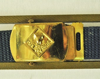 Vintage Cub Boy Scout Belt Blue Solid Brass Buckle Adjustable up to 29" 80s 90s Uniform Display Collectible Memorabilia Gift B.S.A.