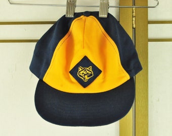 Vintage Cub Boy Scout Hat Bright Yellow & Blue Snap Back Small Medium 80s 90s Uniform Display Collectible Memorabilia Gift Ballcap B.S.A.