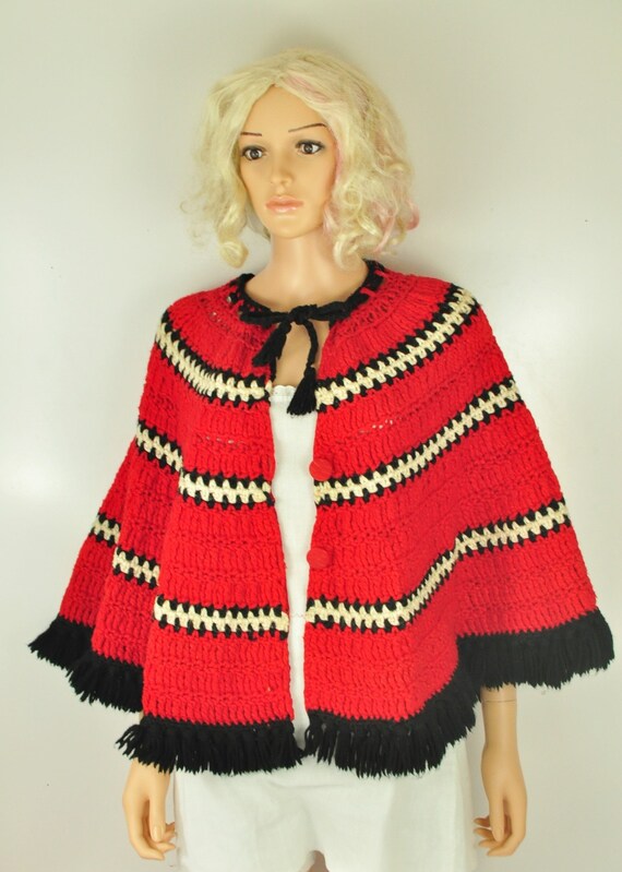 Vintage Shawl Cape Wrap Crochet Womens Teens Girl… - image 2