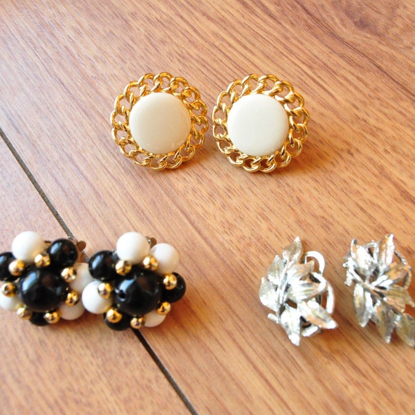 Vintage Womens Costume Jewelry Clip-on Earrings 3 pair Destash Value Bundle Napier Designer 60s 70s Shop Supply Animal Charity Accessory