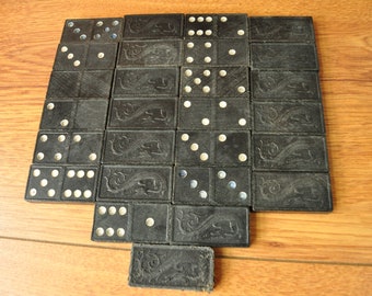 Vintage Dominoes Bulk Destash Collectible Craft 27 pieces 60s 50s As Is Wooden Halsam Dragon White Dots Game Project Supplies Incomplete