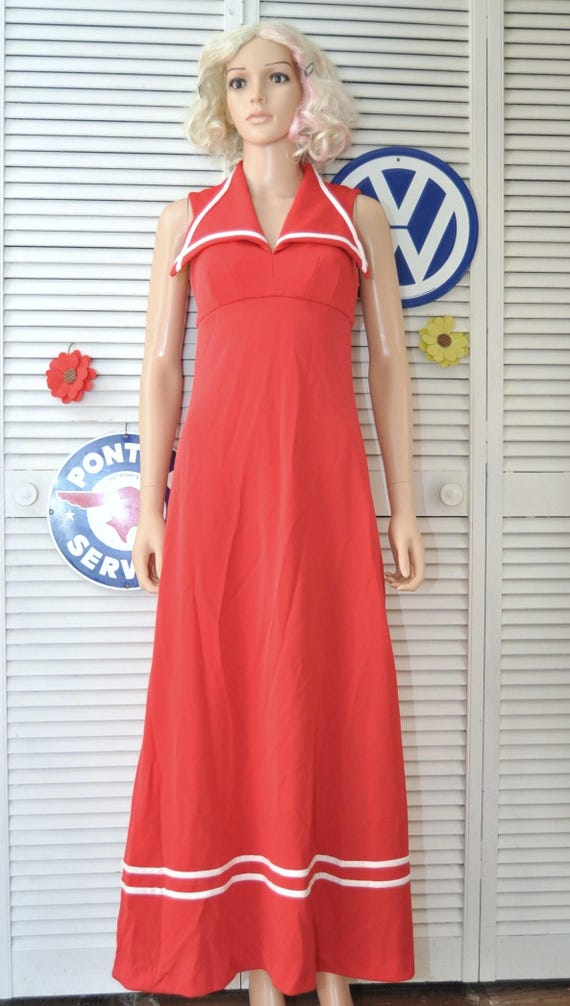 Vintage 70s Womens Juniors Red Halter Formal Maxi Dress Etsy