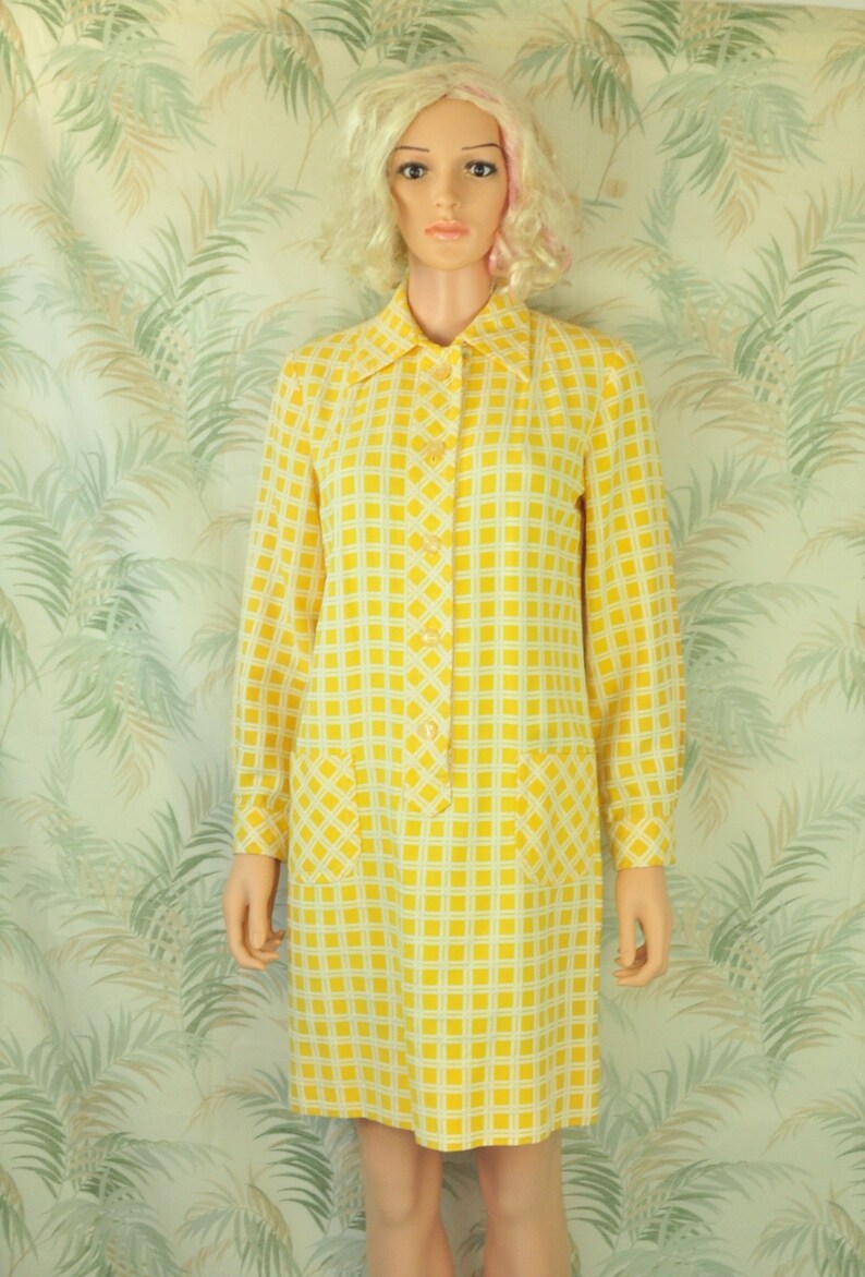 Vintage Women's 60s Mod Shift Dress Yellow and White - Etsy
