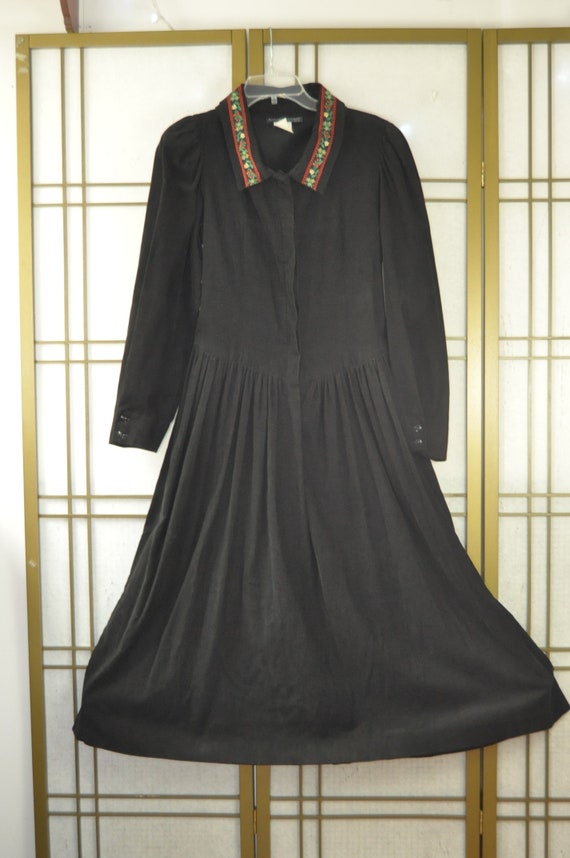 Vintage Womens Dress Daywear 80s 90s Black Corduro
