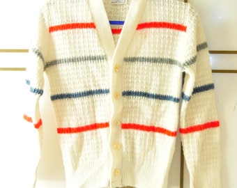 Vintage 50's 60s Button Front Sweater Cardigan Boy Girl Childs Orlon Acrylic Sock Hop Doo Wop Costume Huntingdon Mills size 4T Long Sleeve