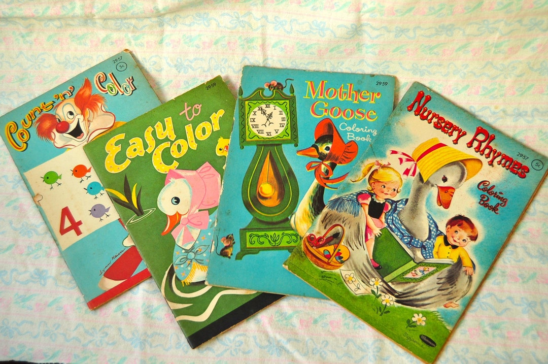 Vintage Childrens Coloring Books Set of 4 Destash Nursery Rhymes Mother ...