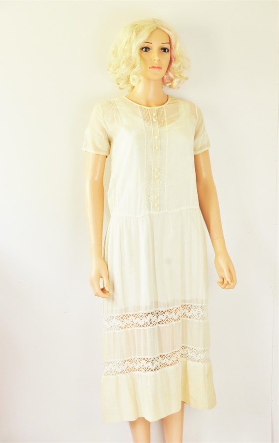 Vintage 20s 30s Dress Antique Nightgown Sheer Lou… - image 1