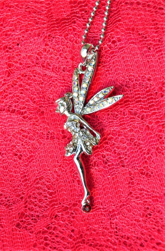 Fairy Necklace Vintage Tinkerbell Jewelry Rhinestone … - Gem