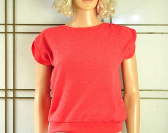 Vintage Womens 80s Blouse Knit Shirt Short Sleeve Treasure Tops Persimmon Orange Medium Short Sleeve Collegiate Juniors Poly-cotton