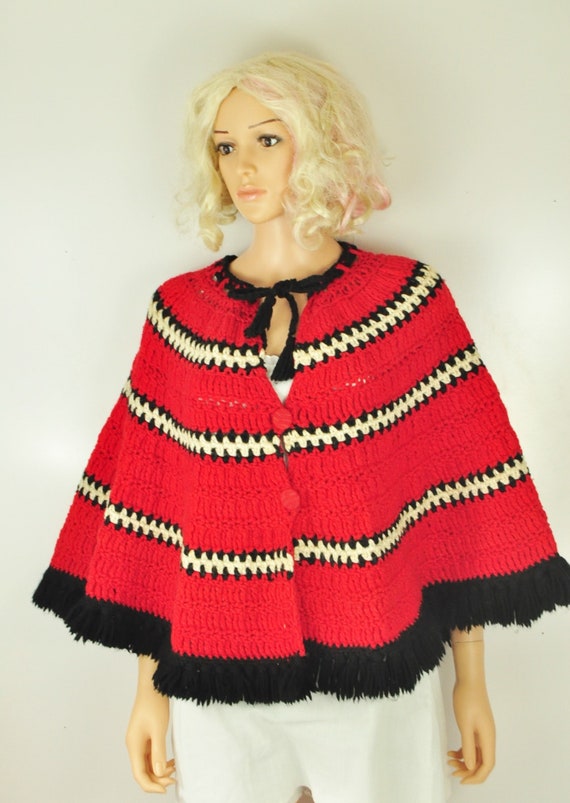 Vintage Shawl Cape Wrap Crochet Womens Teens Girl… - image 4