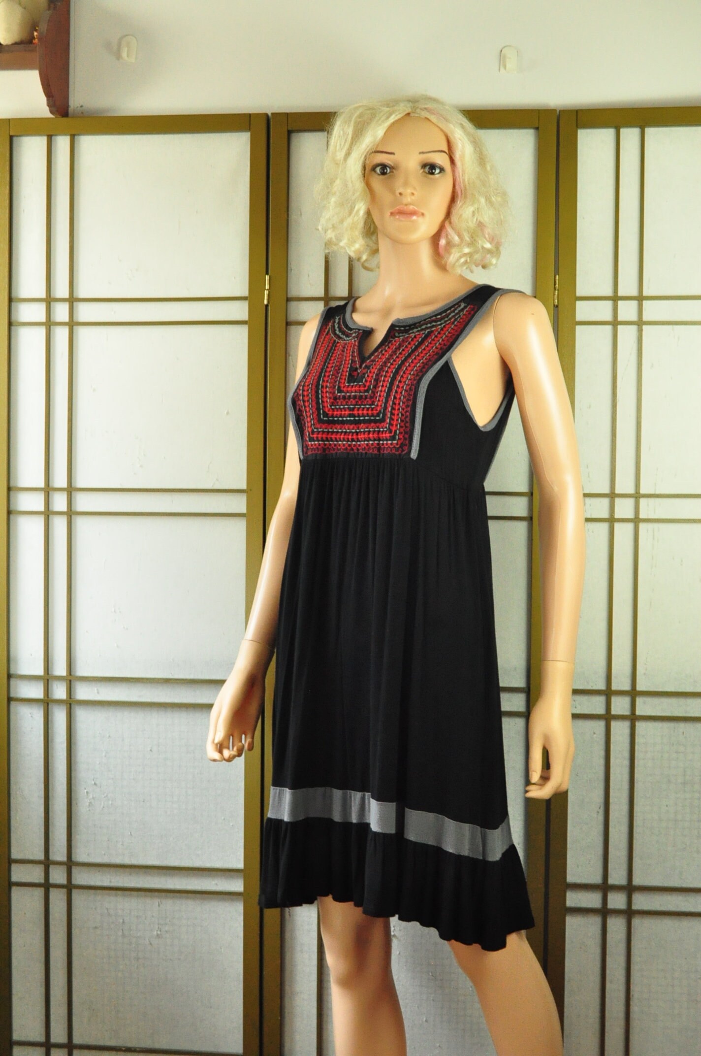 Vintage Womens Tank Dress Soft Black Gray Red Embroidery Charlotte Russe 90s Y2K Retro Dirndl Style Med large Grunge Sleeveless Etsy Hong Kong