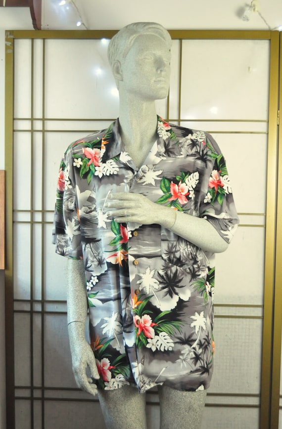 Vintage Mens Shirt 70s Hawaiian Hawaii Tiki-Polyne