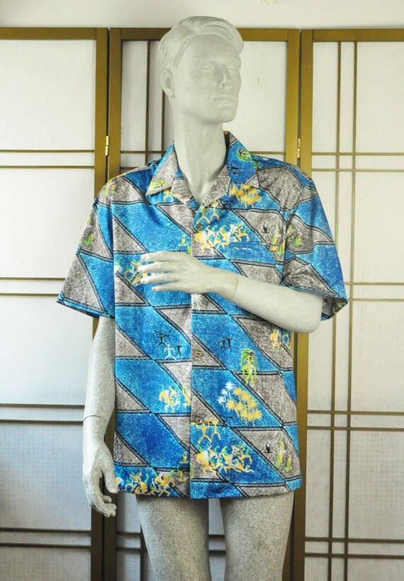 Vintage Mens Shirt 70s Hawaiian Tourist Abstract … - image 2