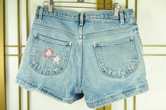 Vintage Juniors Womens Denim Shorts Pink & Blue F… - image 2