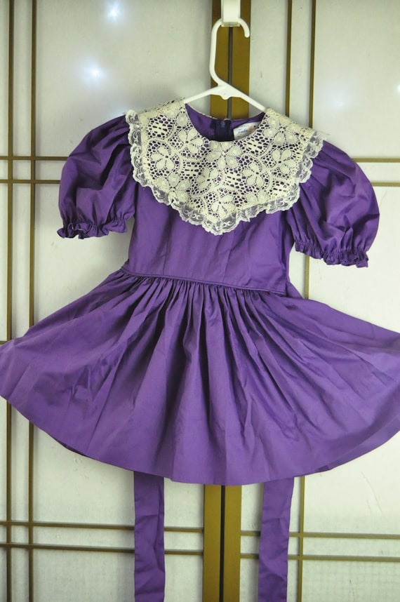 Vintage Girls Dress Handmade OOAK Purple with Whit