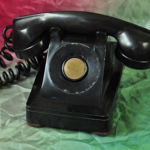 Vintage Phone Black Telephone 40s No Dial Extension MCM Office Decor Landline Untested As Is Retro Prop Telecommunication Antique Charity