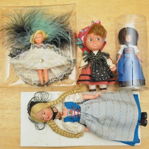 Vintage European Dolls Lot of 4 Bundle Display Decor Collectible As Is Ethnic Female Costumes Switzerland 60s 70s Folk Souvenir 5 to 8 inch