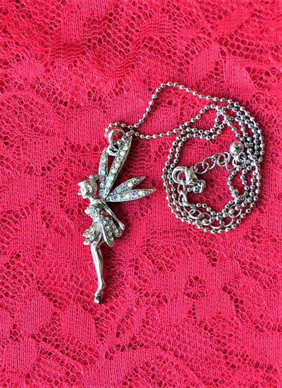 Fairy Necklace Vintage Tinkerbell Jewelry Rhinestone … Gem