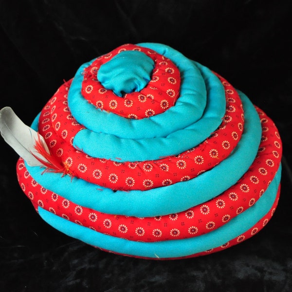 Vintage 70s 80s Mod Hat Funky Style Crazy Handmade Cap Turban Twist Design Red & Blue OOAK Stretch Fit Theatre Costume Upcycle