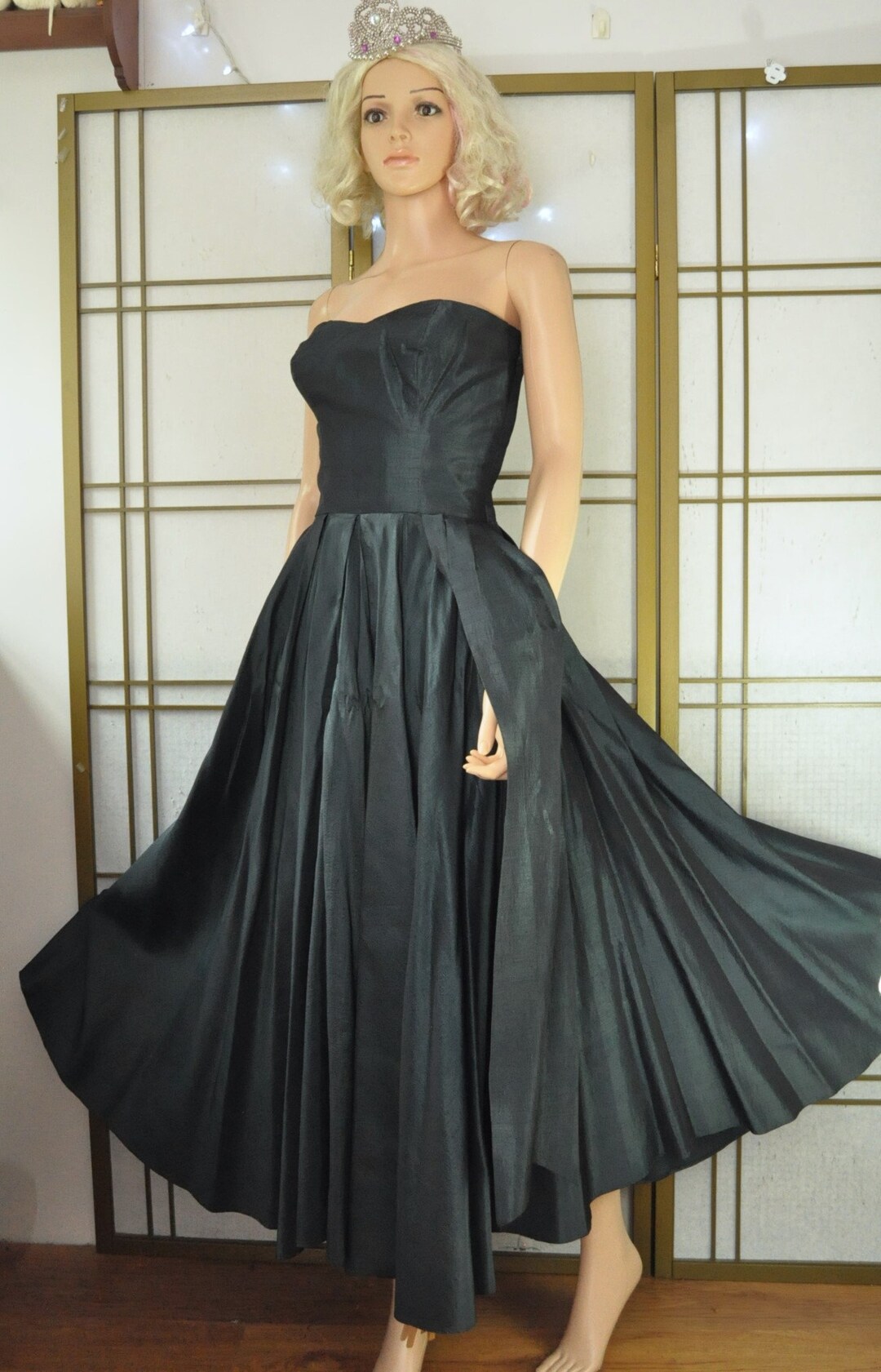 50s 60s Vintage Taffeta Style Prom Dress Teens Women's Semi Full Skirt ...