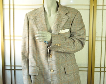 Mens Vintage 60s 70s Sport Blazer Jacket 3 Pocket Professional Size 46 Houndstooth Pattern Long Boyds Thread Needle Street Theater costume