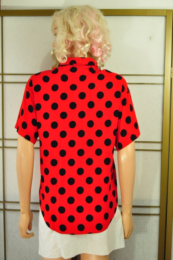 Vintage 80s does 50s Women's Blouse Red with Blac… - image 3