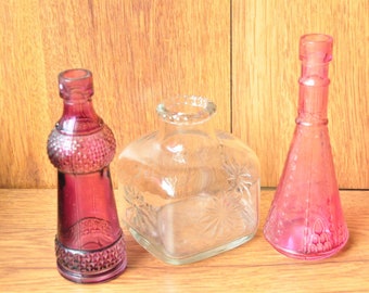 Vintage Bottle & Toiletry Collectibles Lavoris Piece 3 Set Destash 50s 60s 70s Glass Apothecary Dresser Decor Clear Pink Purple