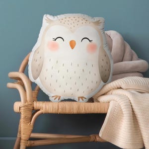 Owl Shaped Cushion, Woodland Animal Pillow, Plush Kids Decor, Baby Shower Gift, Birthday Present, Cute Throw Pillow for Child Room