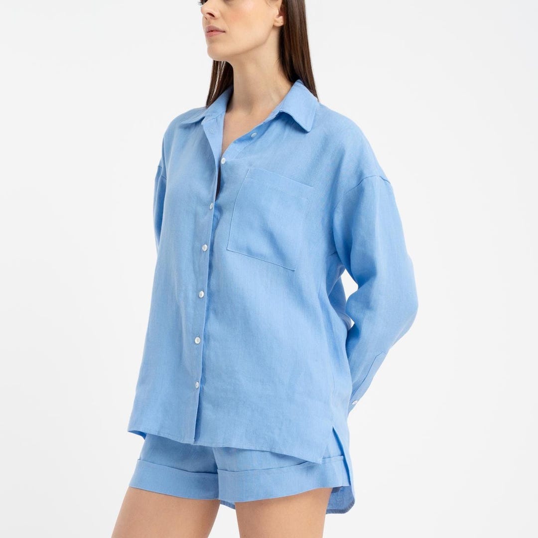 Oversized Linen Shirt for Women, Long Sleeve Button up Linen Shirt ...