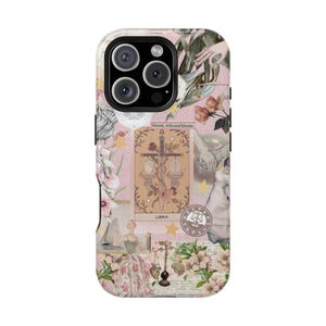 Libra Zodiac Phone Case | Aesthetic Horoscope iPhone Cover | Pink Floral Astrology Gift | Balance Tarot Art | iPhone 12-16 Pro Max